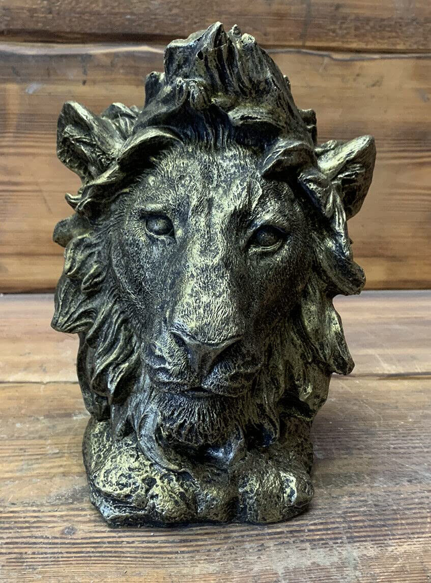 J And L Stone Ornaments Stone Garden Detailed Lion Head Bronzed Gold Detailed Gift Ornament