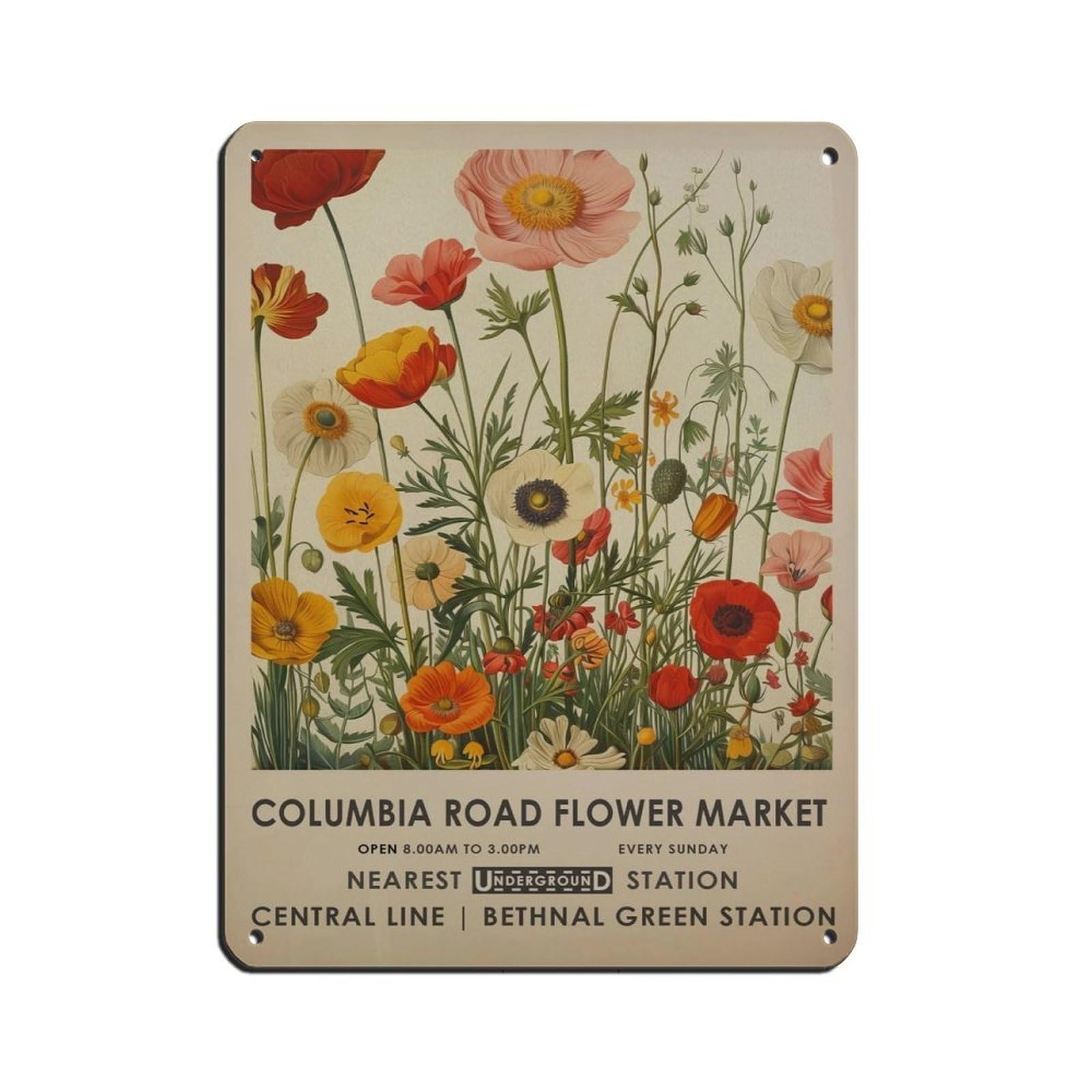 Columbia Road Flower Market, Vintage Meadow Flower (2) Tin Sign Vintage Metal Pub Club Cafe Bar Home Wall Art Decoration Poster Retro 12x16inch(30x40cm)