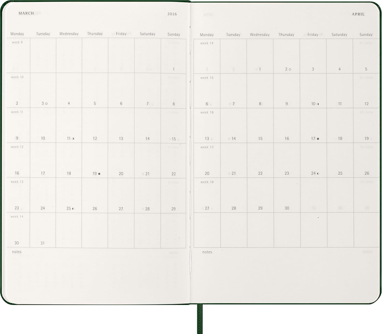 Moleskine Classic 12 Month 2026 Daily Planner, Hard Cover, Large (5" x 8.25"), Myrtle Green, 400 pages
