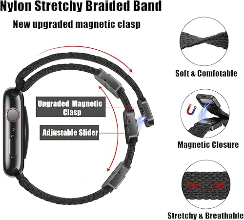 Miniatura 3 de HITZEE Compatible con Apple Watch Band de 1.61, 1.57, 1.49, 1.49 pulgadas, correas elásticas de nailon trenzadas con cierre magnético, correa