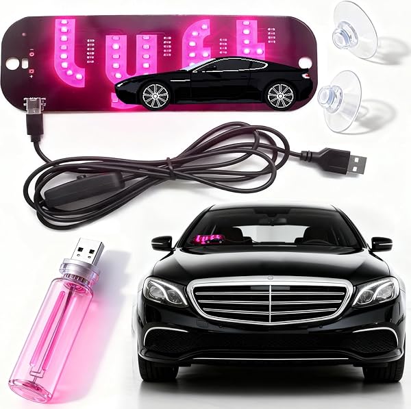 LED Light for Car | Touch Control Cars USB Night Light, USB Cable Taxi Light Pink car Accessories, Decal with Suction Cups Flashing Hook (1*Touch Control Small Lights 1* Cars Signs) - 1