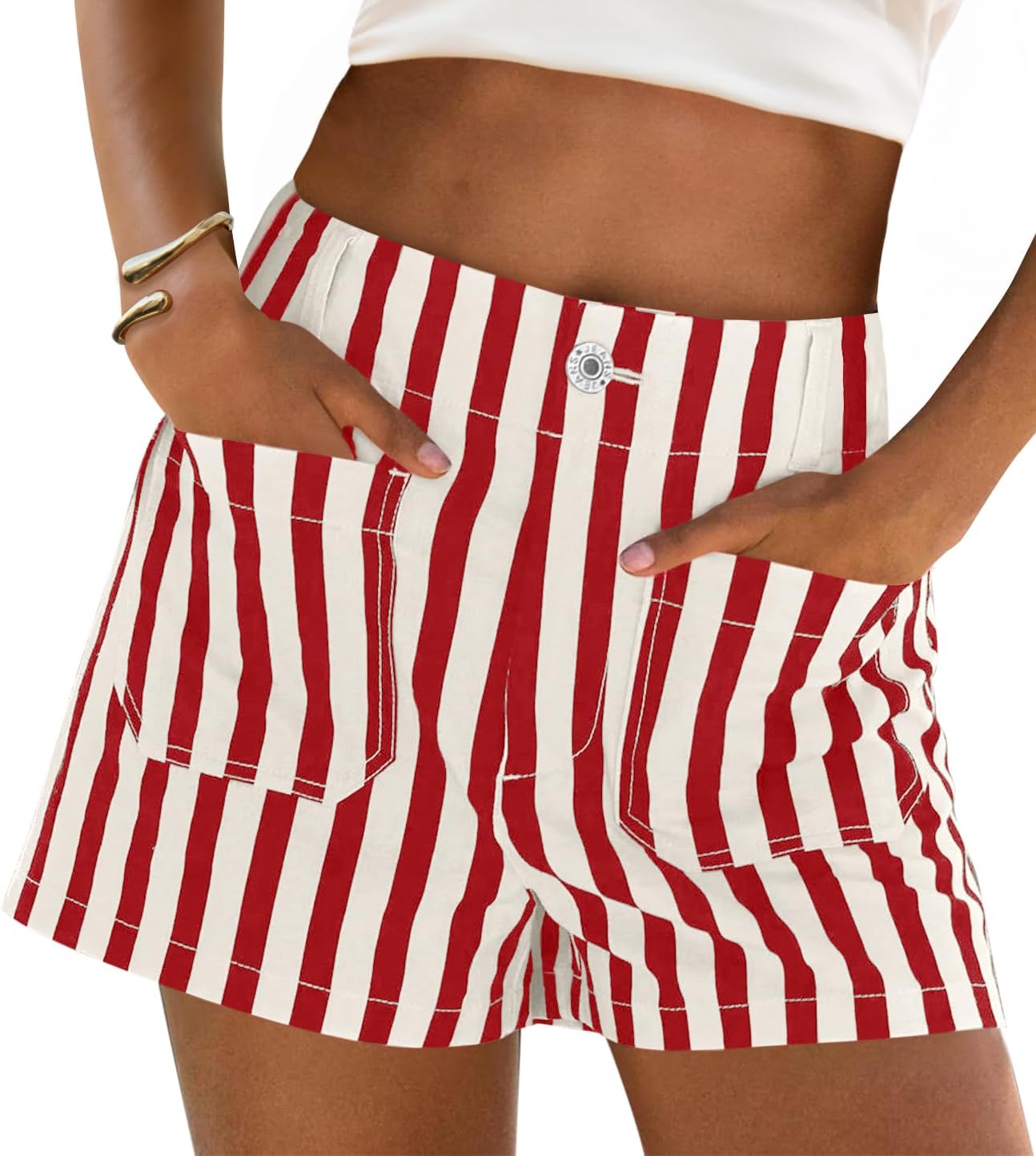 Cicy Bell Womens Summer Striped Jean Shorts Casual High Waisted Wide Leg Denim Shorts Beach Vacation Jorts