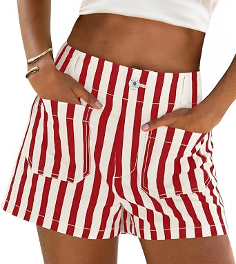 Cicy Bell Womens Summer Striped Shorts High Waisted Jorts Wide Leg Jeans | with Pockets, Casual, Soft, Breathable, Beach, Vacation