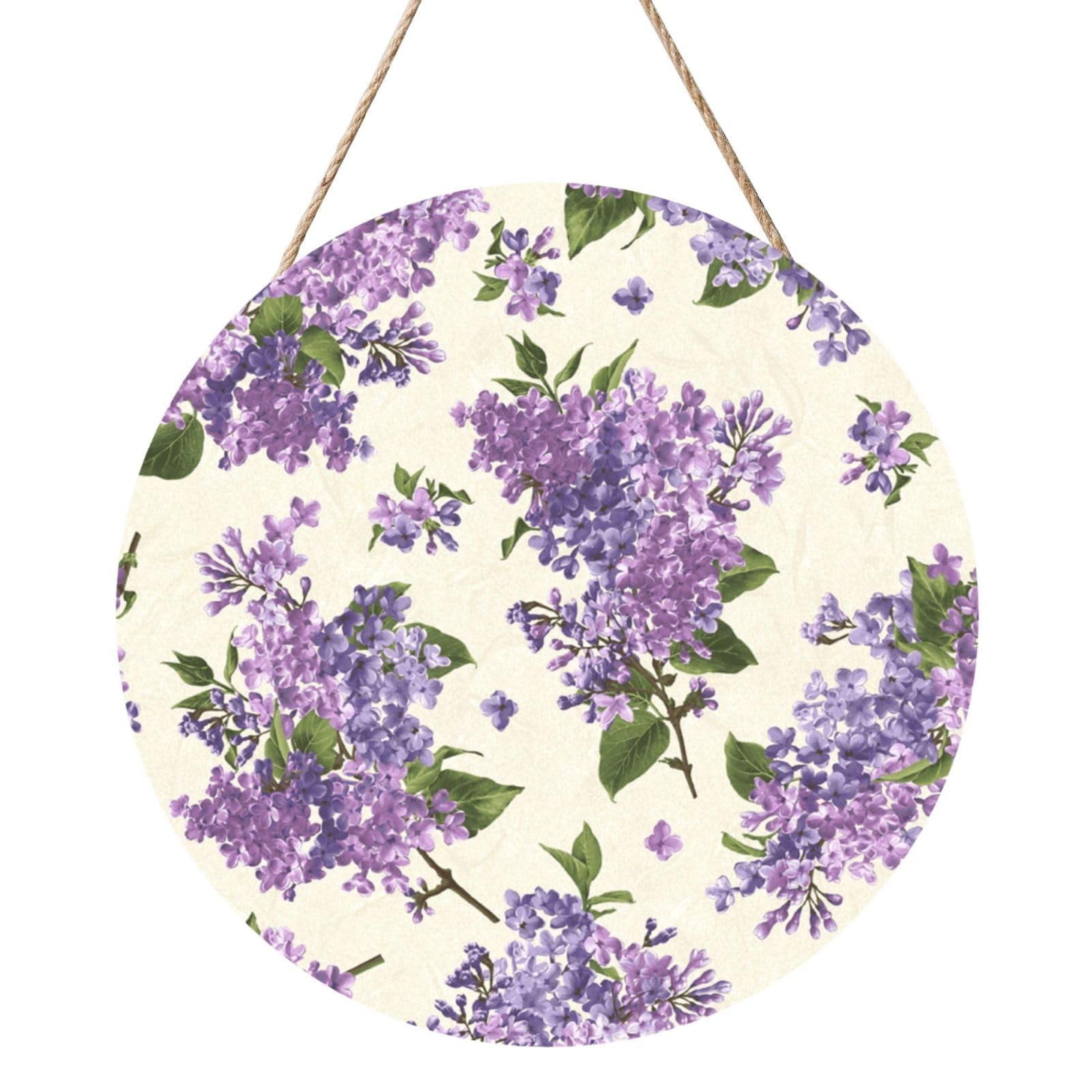 InOmak Beautiful Purple Flower Print, Round Wood Panel Painting 12 in, Wall Hanging Painting For Home