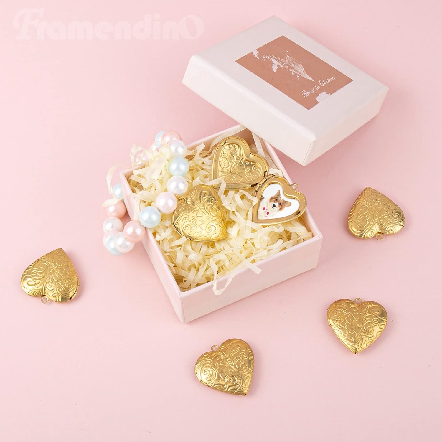Framendino, 10 Pack Gold Stainless Steel Heart Locket Photo Picture Charms Pendants for Jewelry Making - Image 5