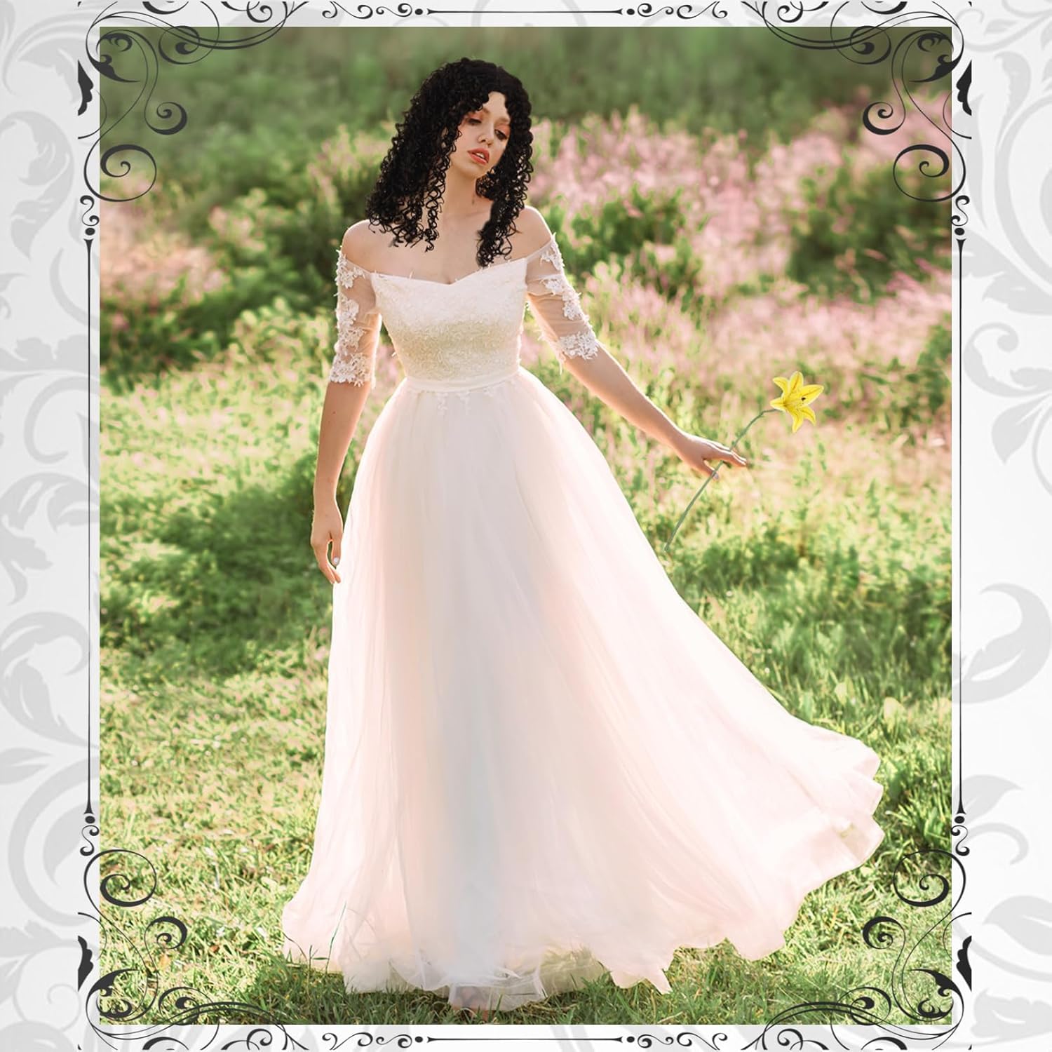 Yinder 3 Pcs Mother Witch Halloween Costume Black Curly Wig Wavy Wig Yellow Flower Gold Cone Earrings Movie Cosplay Costume for Halloween Women Mother Adult Witch Fairytale Party Accessories - Image 5