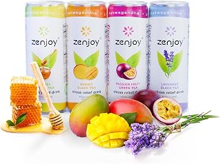Zenjoy Stress Relief Drink, Calming Green Tea & Black Tea, Non Alcoholic, Ashwagandha & Lemon Balm for Stress Relief, L - Theanine (Variety) (4 Pack)