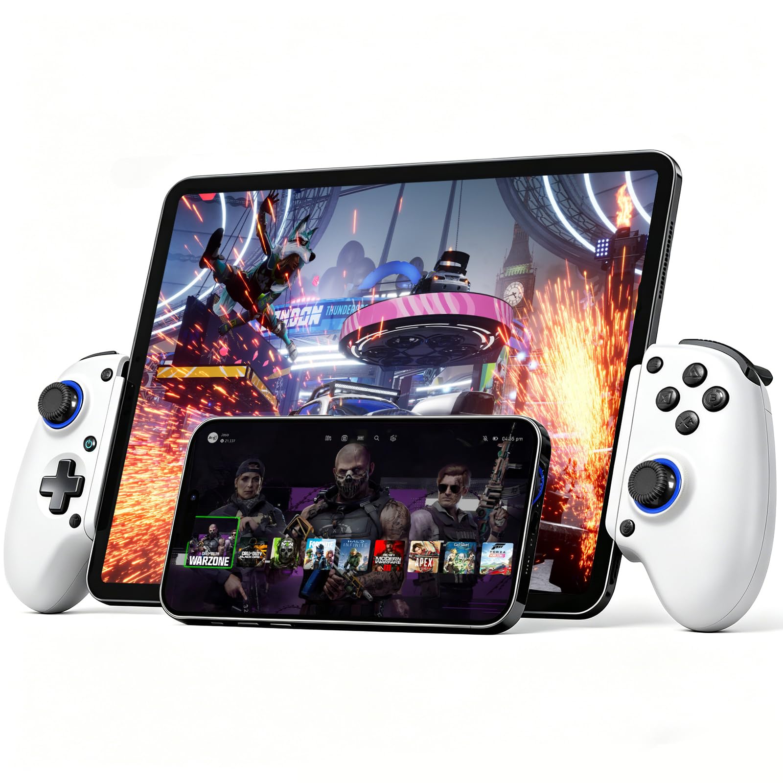Joso Controlador móvil de juegos para iPhone 16/15/14, iPad, tablet, Android, PC, Switch, Gamepad, joystick con función turbo, streaming a PS4/Xbox/PC, color blanco