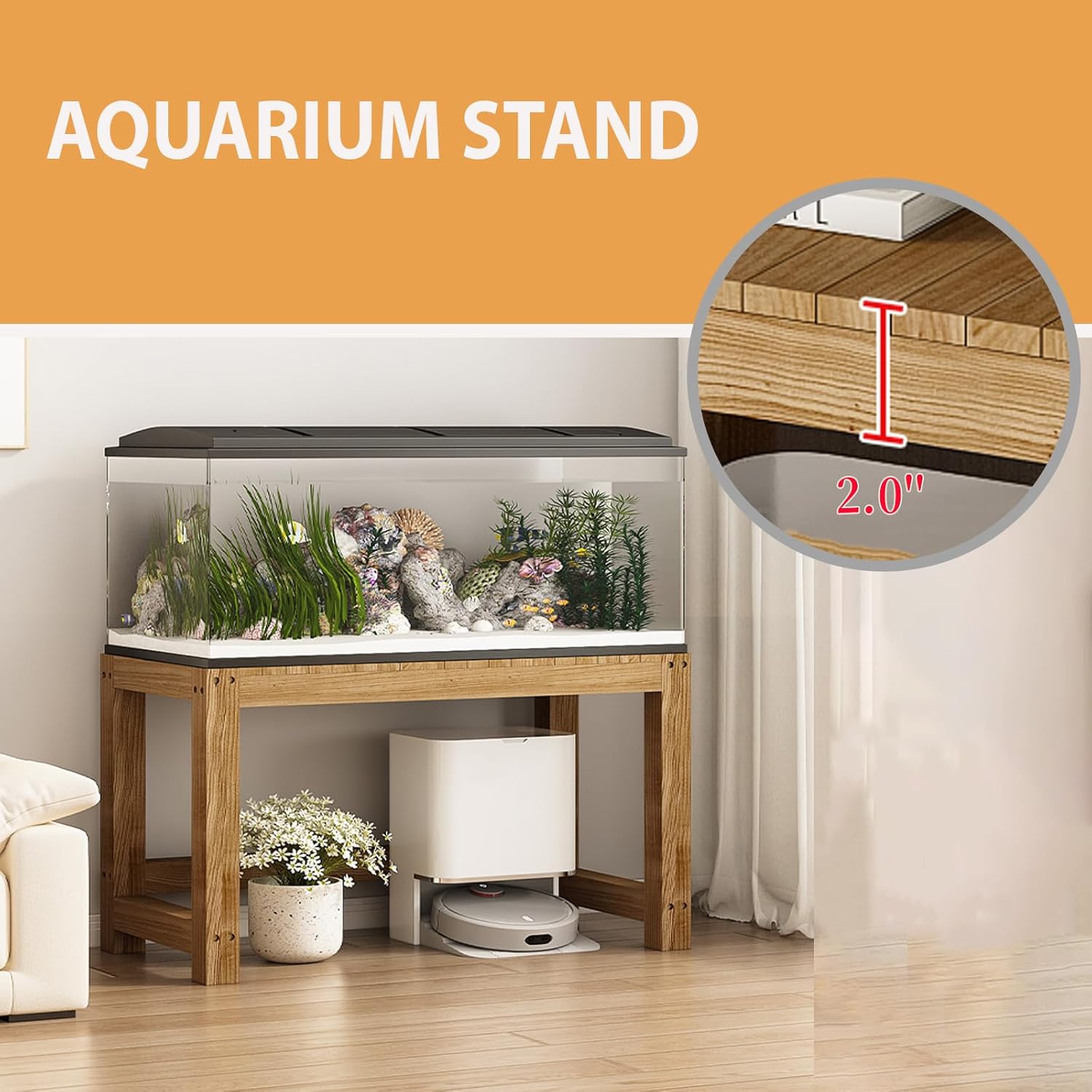 LINLIUA 55-75 Gallon Fish Tank Stand, Wooden Aquarium Stand, Heavy Duty Sturdy Reptile Stand for Turtle Tank, Reptile Terrarium, Easy to Clean, Easy to Install Charcoal-color 59.1''*19.7''*19.7''