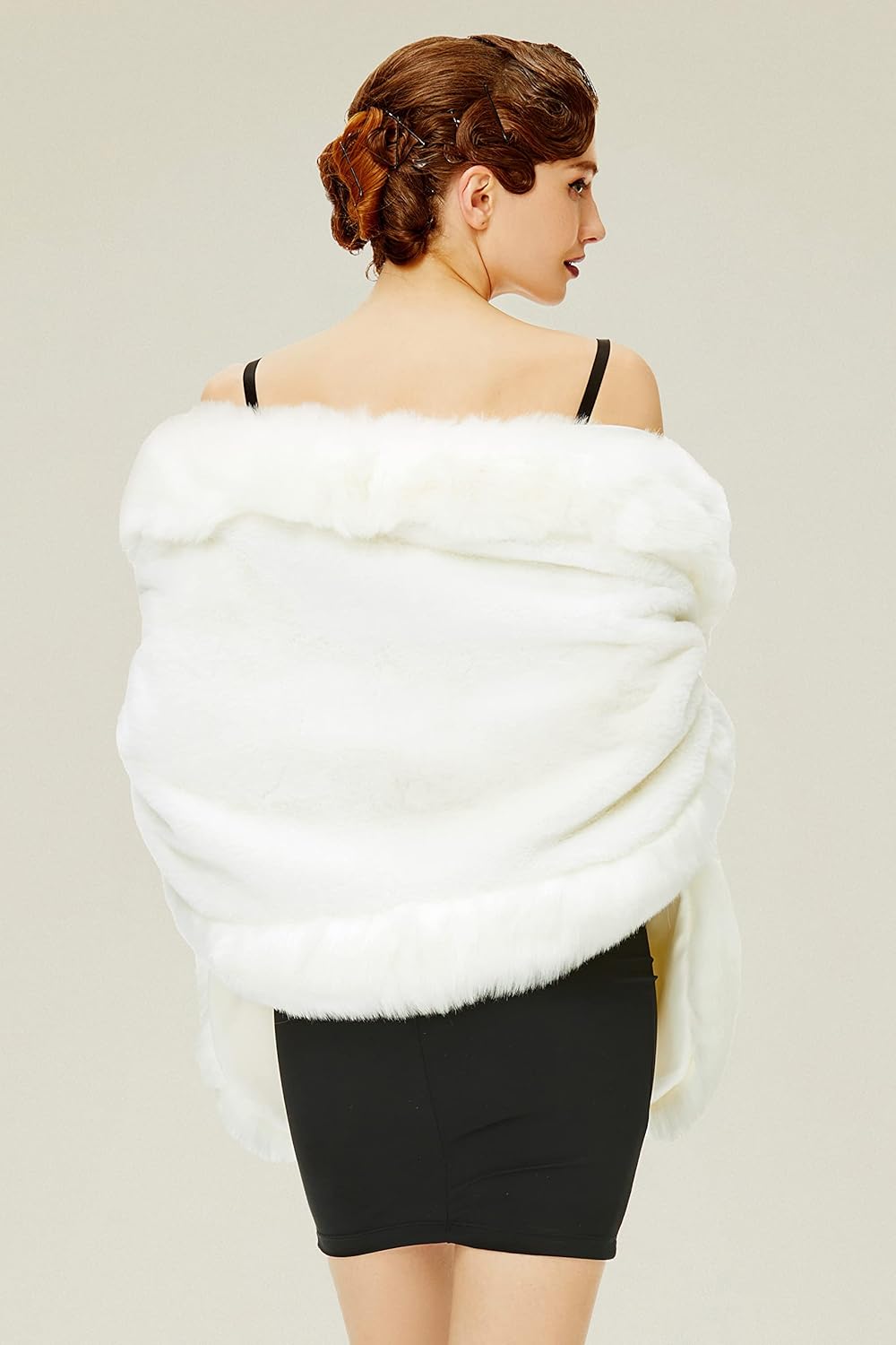 BABEYOND Faux Fur Shawl for Women with Collar Scarf Wrap Faux Fur Evening Cape for Winter Coat - Image 3