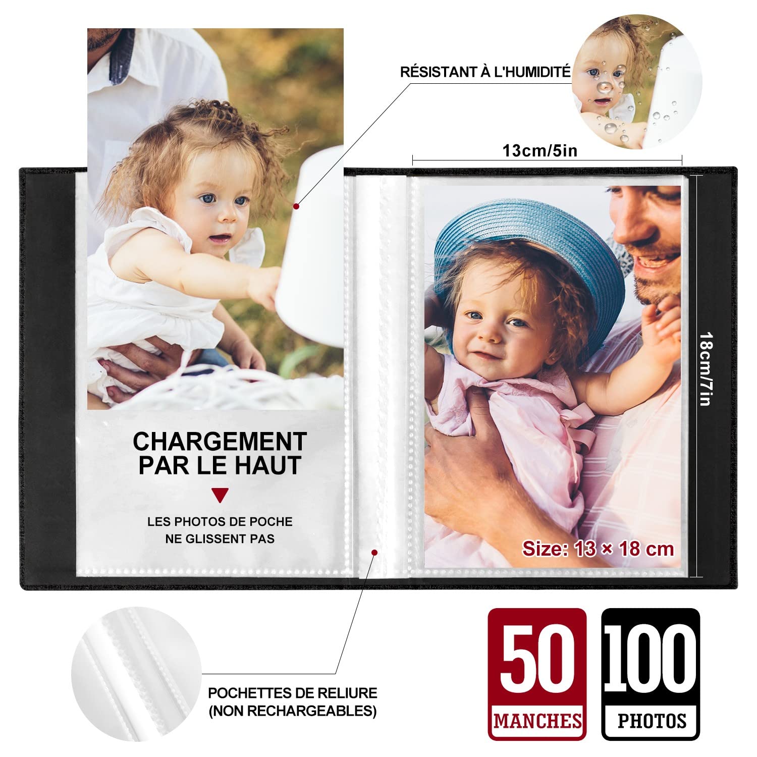 Lanpn Pequeño Album de Fotos 13x18 50 2 Paquetes, Mini Lino Album para Photos Bolsillos Carga Superior Verticales 13 x 18 cm Beige - 4