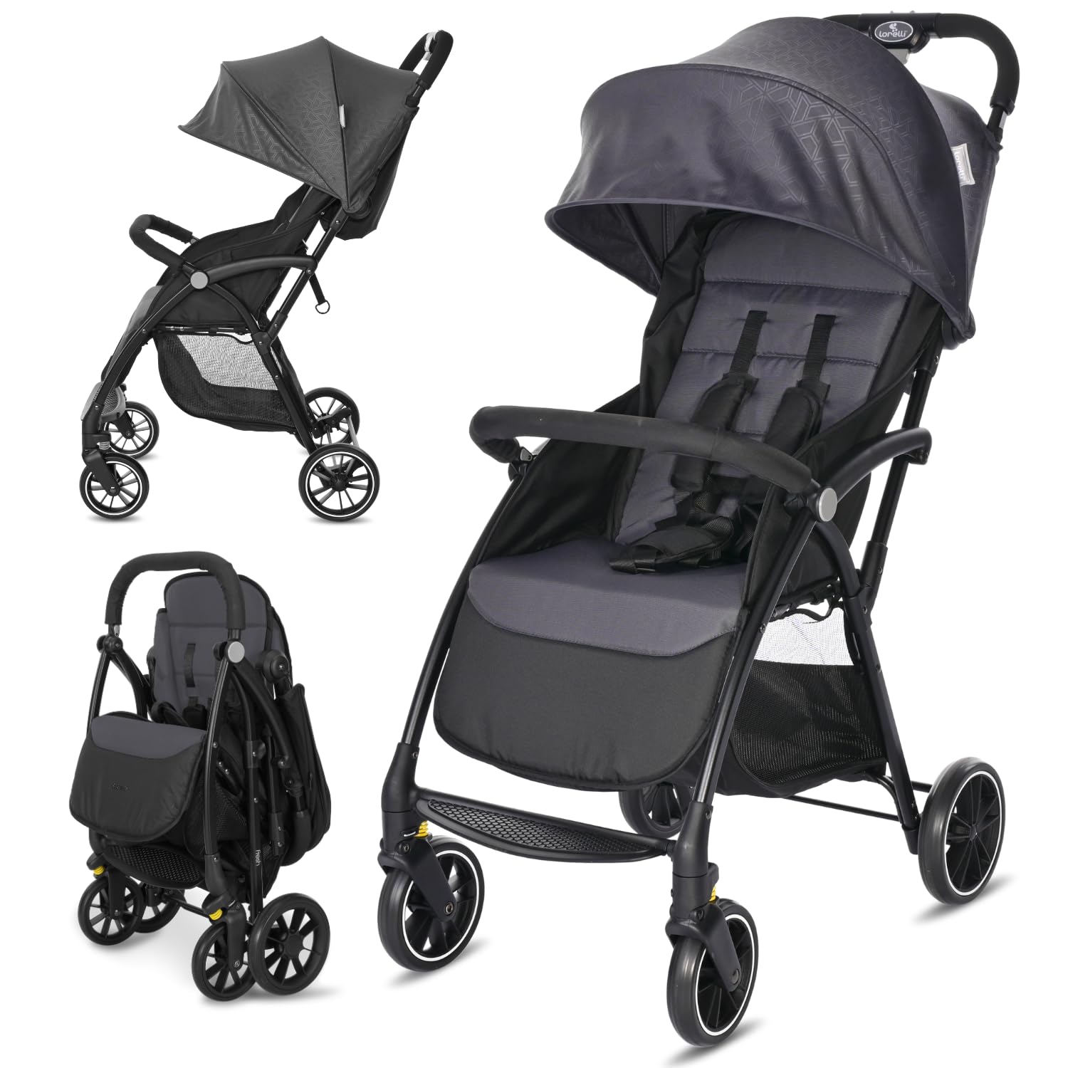 Lorelli Kinderwagen Fresh, Sport Buggy klein zusammenklappbar, nur 5,9kg, kompakter Sportsitz bis 22kg, Baby Reisebuggy, Einhand-Klappsystem, grau