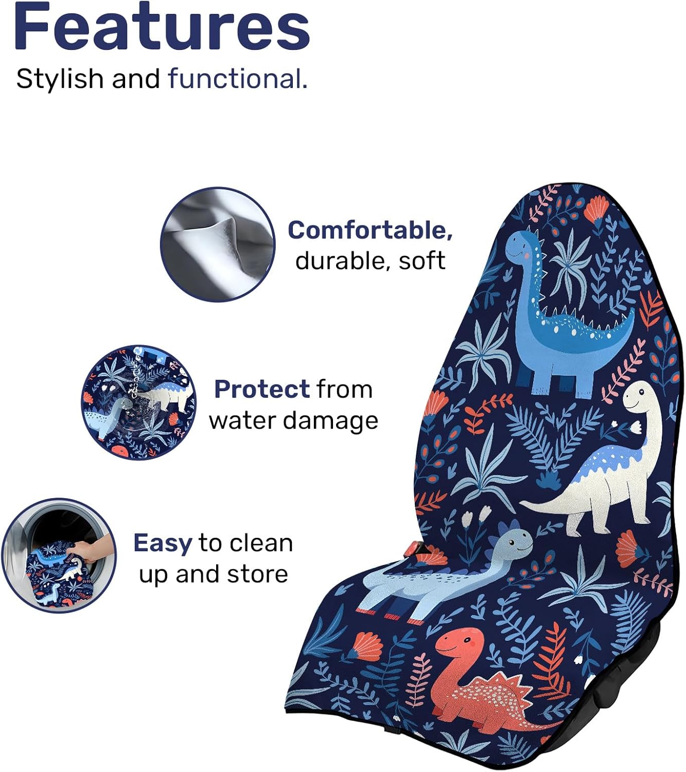 GENANY Dinosaur Premium Car Seat Towel, Fit Non-Slip Waterproof Protector & Sweatproof for Gym, Pets and Water Sport, Universal Fit Towel Seat Covers for Car, Spring Holiday Edition