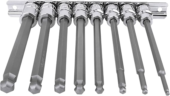 Genius Tools 8PC 3/8 Dr. Metric Wobble Hex Bit Socket Set - BS-308WHL