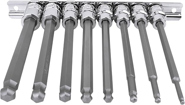 Genius Tools 8PC 3/8 Dr. Metric Wobble Hex Bit Socket Set - BS-308WHL