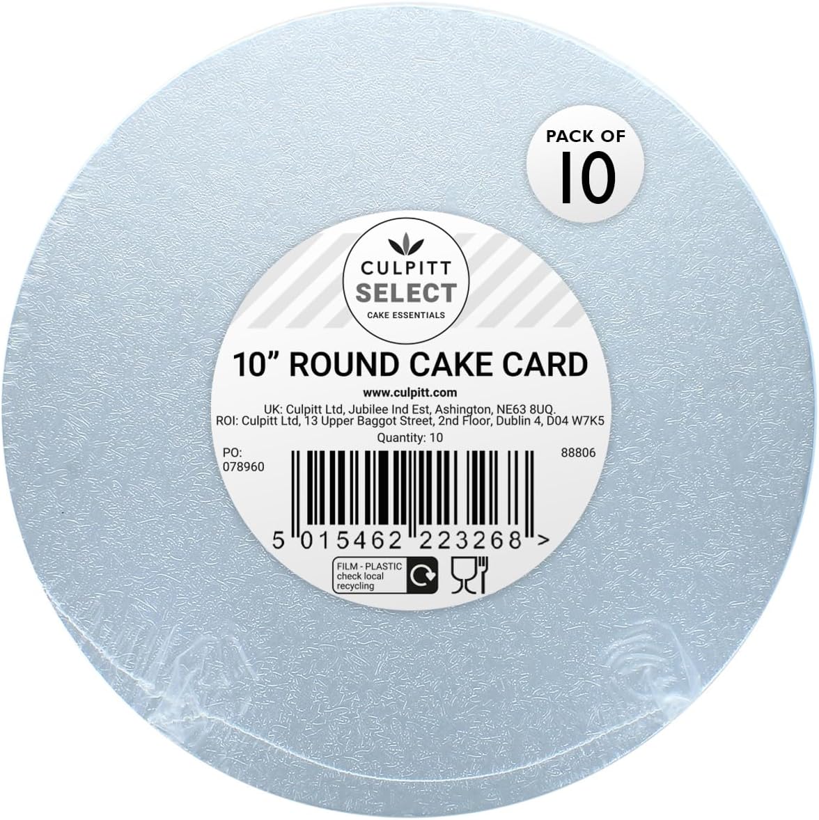Culpitt Select 10" 3mm Round Cake Boards, 3mm Double Thick Cards For Celebration Desserts, Birthday Treats, Cupcakes, and More! 10 Inch, Pack Of 10