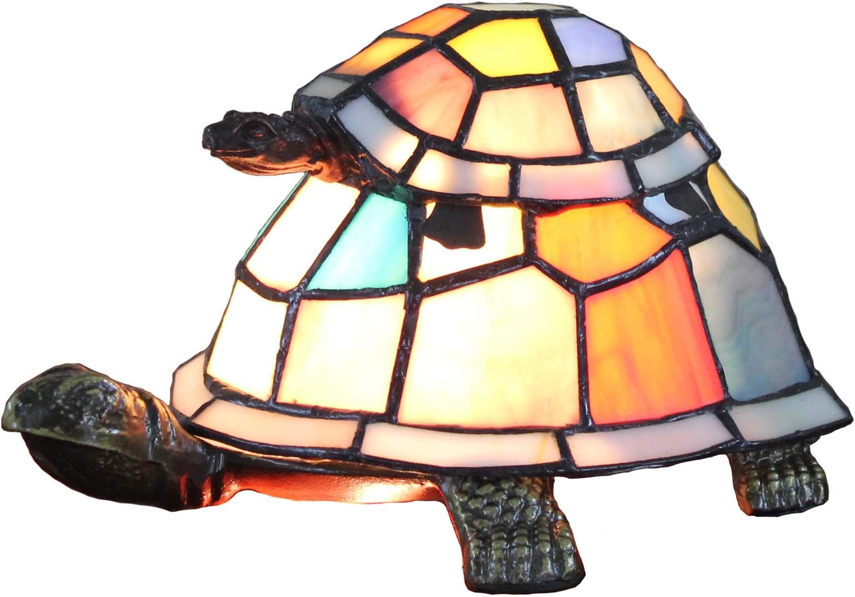 L10217 Tortoise Tiffany Style Stained Glass Accent Table Lamp for Bedside Living Room Bedroom (Multi-Colored Double)