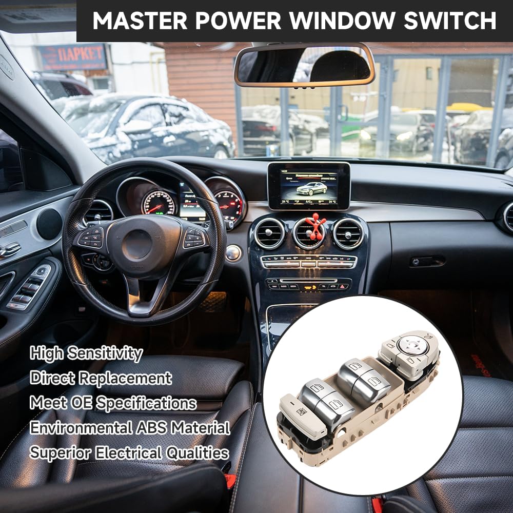 Front Left Driver Side Master Power Window Switch - Compatible for Mercedes-Benz C300, C350e, C43 AMG, C63 AMG, C63S AMG, GLC300, GLC43 AMG 2015-2018 - Replace Part A2059056811