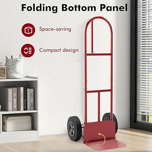 Miniatura 3 de Goplus Carretilla de Mano, Carretilla de Mano con Mango en P con Asa de Bucle Vertical, Ruedas de 10", Plataforma Plegable de 15" x 9", Capacidad de