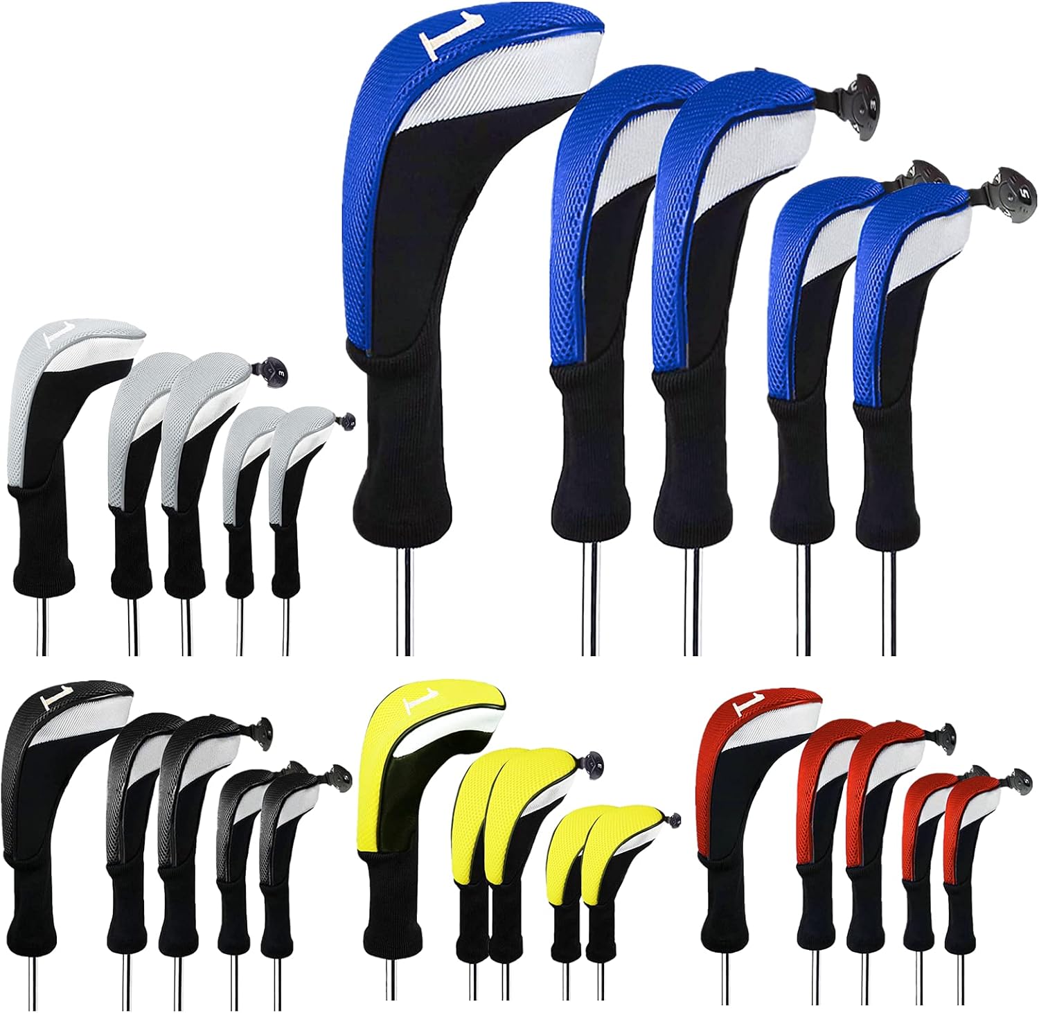 FINGER TEN Golf Club Head Covers Woods Driver Fairway Hybrid 3 Set, Headcovers Men Women 1 3 5 7 X with Interchangeable Number Tag, Fit All Wood Clubs (Black--1 Driver&1 Fairway&1 Hybrid) : Sports & Outdoors