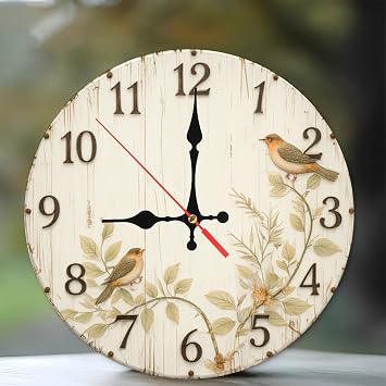 Birds Perched On Branches Surrounding A Clock 1pc 10-Inch Vintage Wall Clock Perfect for Living Room, Bedroom, Office & Farmhouse Decor
