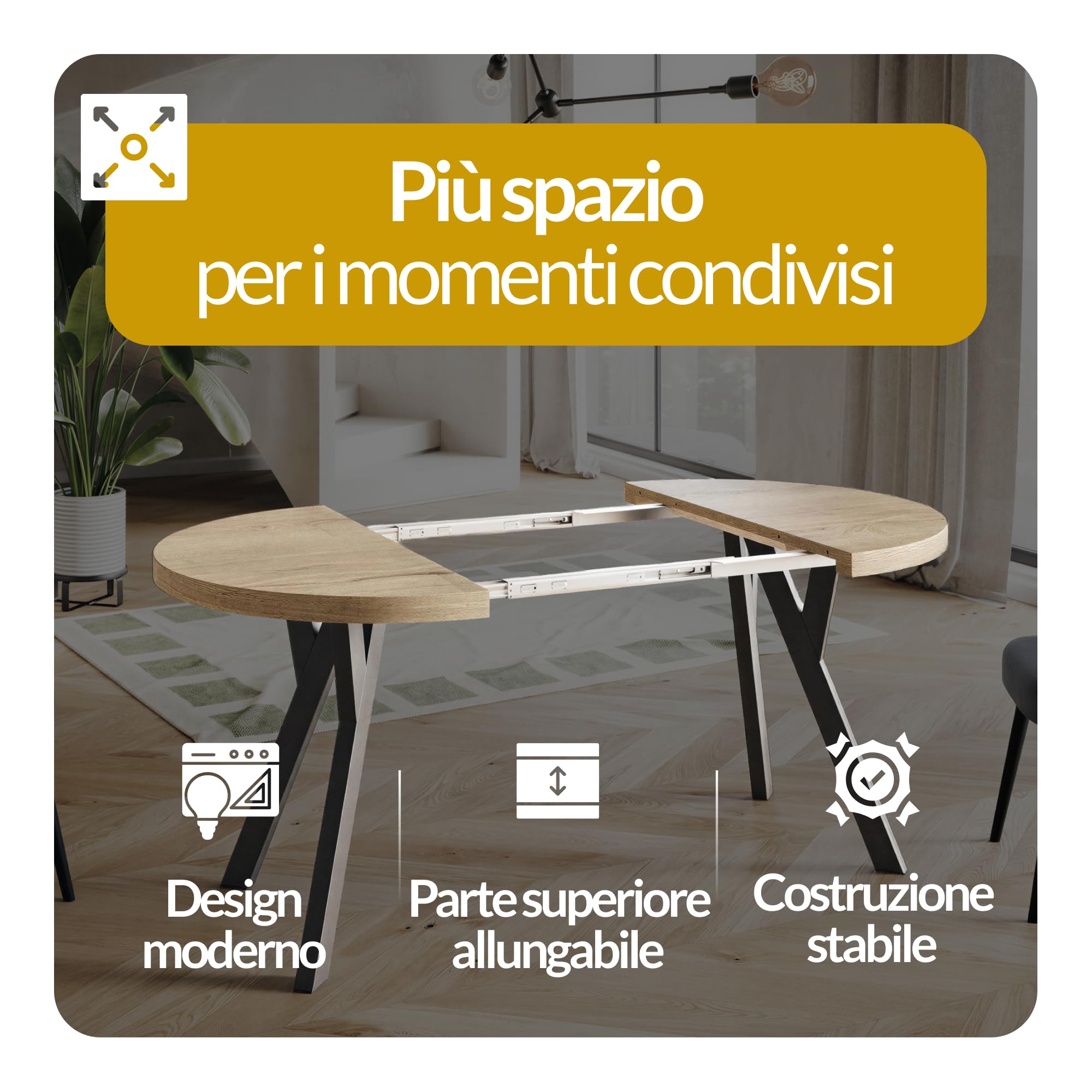 Tavolo da Pranzo Tavolo Rotondo Allungabile - Tavolo Sala da Pranzo Allungabile e Cucina - Piano in laminato da 36 mm - Gambe Solide - Diametro da 90 cm - Marmo - Collezione Ovo