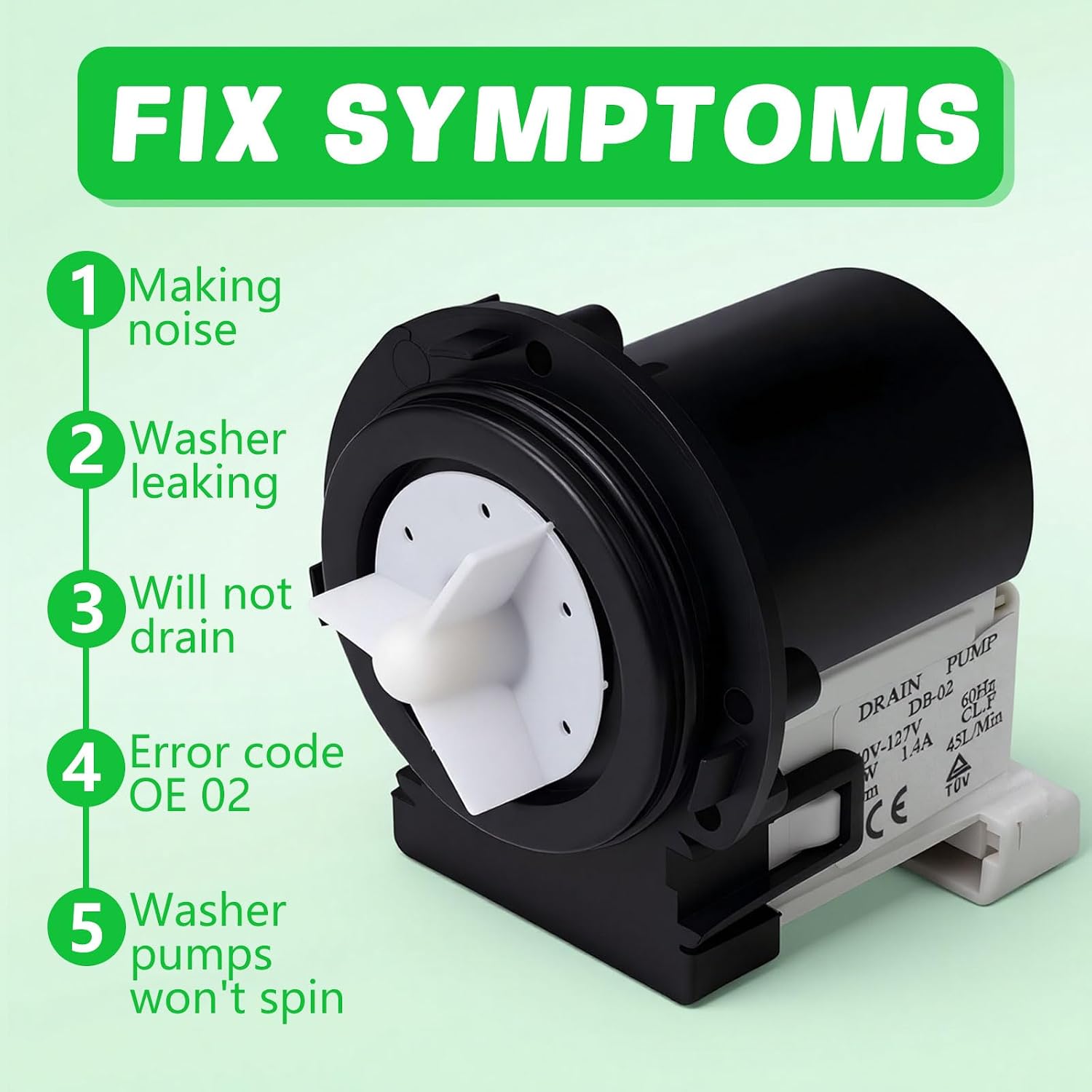 4681EA2001T Washer Drain Pump Motor and 383EER4004A 11-Inch Washing Machine Spring Expansion Removal Tool Kit, Compatible with WM2101HW WM3270CW WM3770HVA, Replaces AP5328388 4681EA1007G 4681EA1007D
