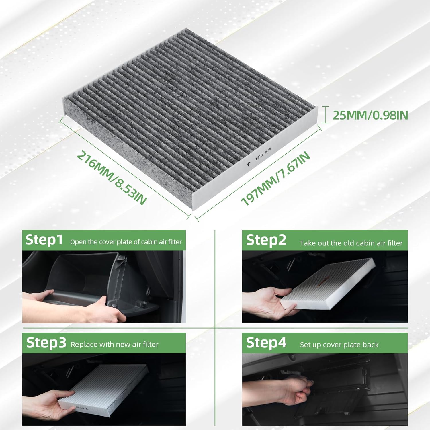 CF11671 Cabin Air Filter With Activated Carbon Compatible with RAM 1500 2500 3500 2016-2025, RAM 4500 5500 2016-2025, MAZDA CX-7 2007-2012(3 Pack)