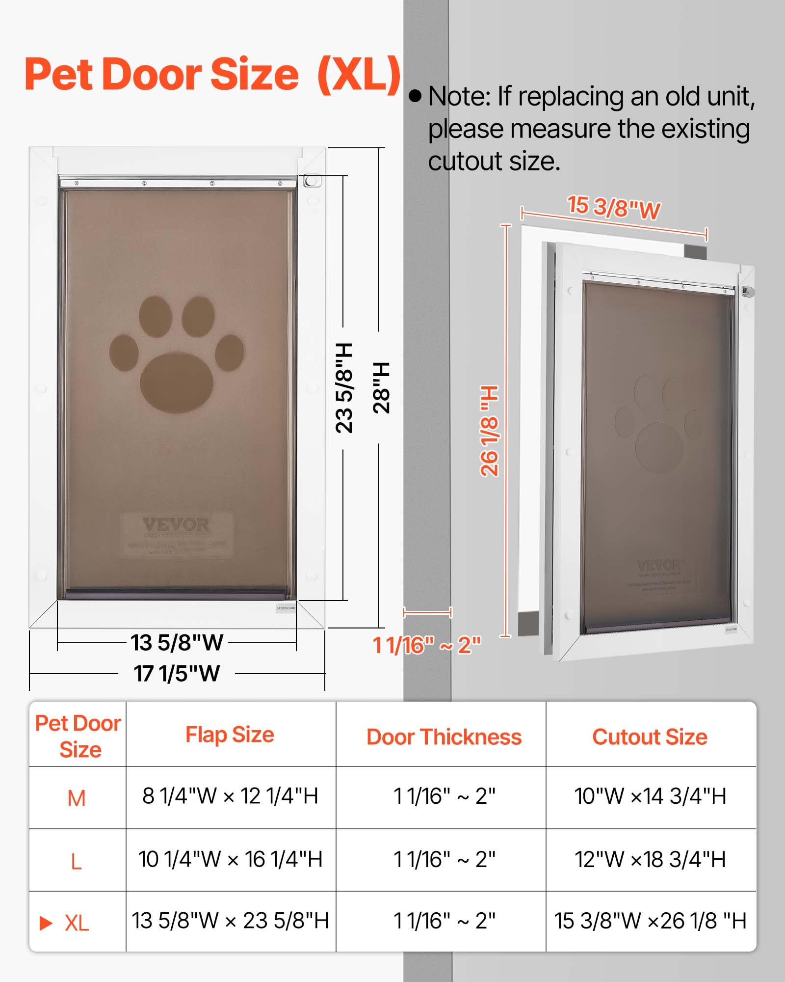 VEVOR Hundeklappe (XL) mit Doppelmagnetklappen & Metallrahmen, Wetterfeste Katzenklappe für Innen- und Außentüren, Katzentür Hundetür Haustierklappe Weiß 34,61 x 60 cm (Breite x Höhe) Haustiertür