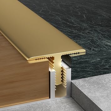 Brass Transition Strip for Wood to Tile, T-moding Flooring Edge Trim with Track Base, Vinyl Floor Threshold Edging Trimming Cover for Joining Gaps Size 18mm - 20mm 3/4"-3/4"