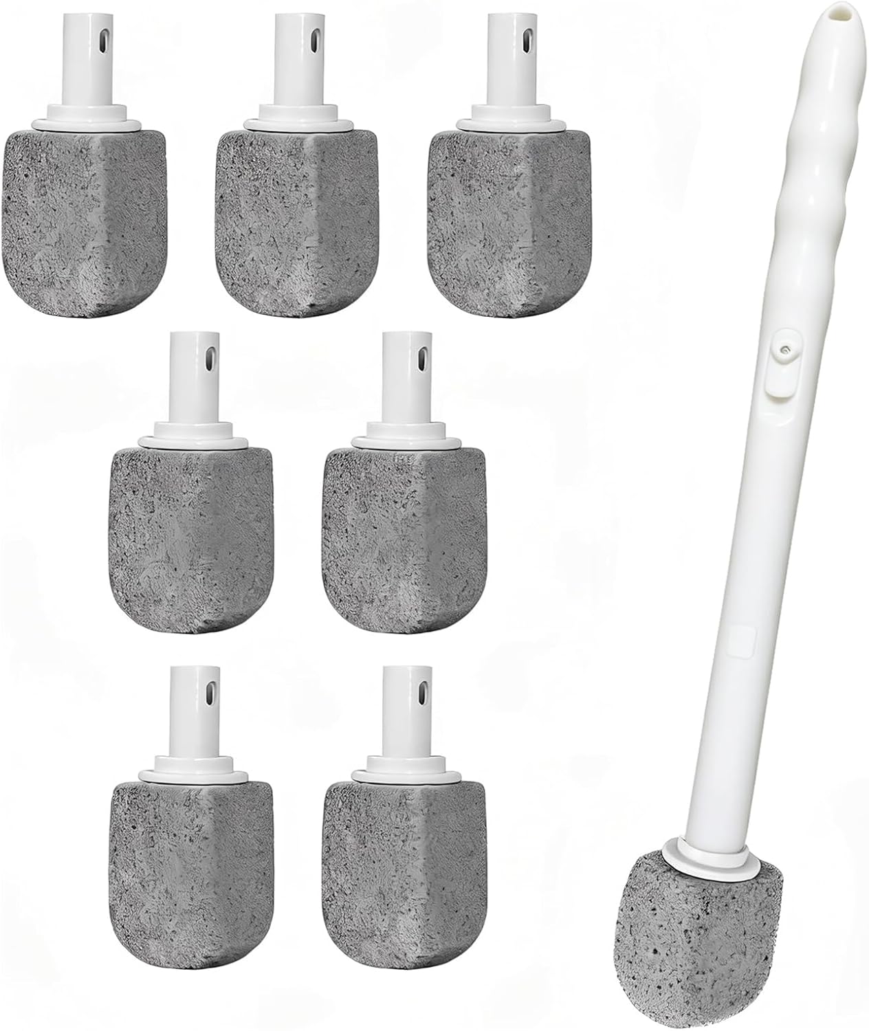 Second Generation Upgrade Pumice Stone Toilet Bowl Cleaner,Bathroom Cleaner Brush Toilet Wand Refills with 30CM Long Handle for Remove Hard Water Stains with 1 Wand+ Pumice Stones (7 Pack)