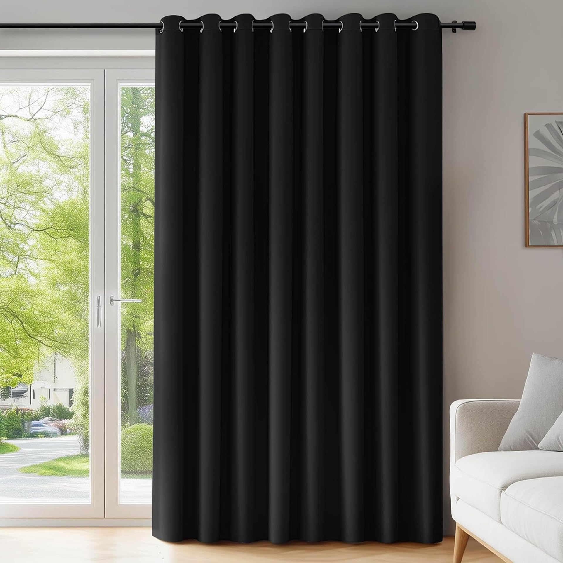 Rideau occultant noir 265 x 335 cm avec isolation thermique pour grande fenetre de chambre