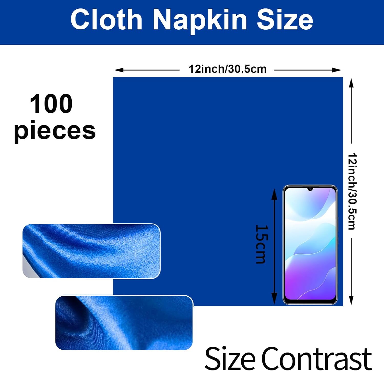 SiinvdaBZX 100 Pieces Royal Blue Cloth Napkins 12 x 12 Inches, Small Size Square Satin Napkins Silky Soft Dinner Napkins or Handkerchief for Banquet Wedding Christmas Thanksgiving Decoration