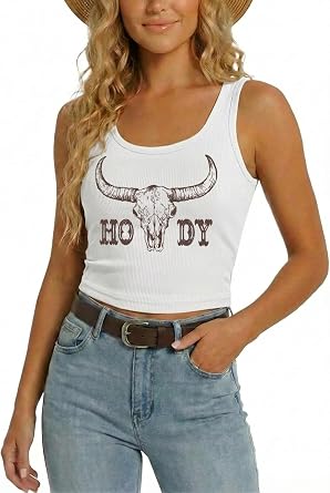 YHHR Womens Western Cowgirl Country Concert Crop Sleeveless Tank Tops
