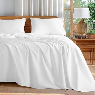Shilucheng 600 Thread Count 100% Egyptian Cotton Queen Sheets Set - Breathable Cooling Bed Sheets, 16" Deep Pocket, 4-Piece White