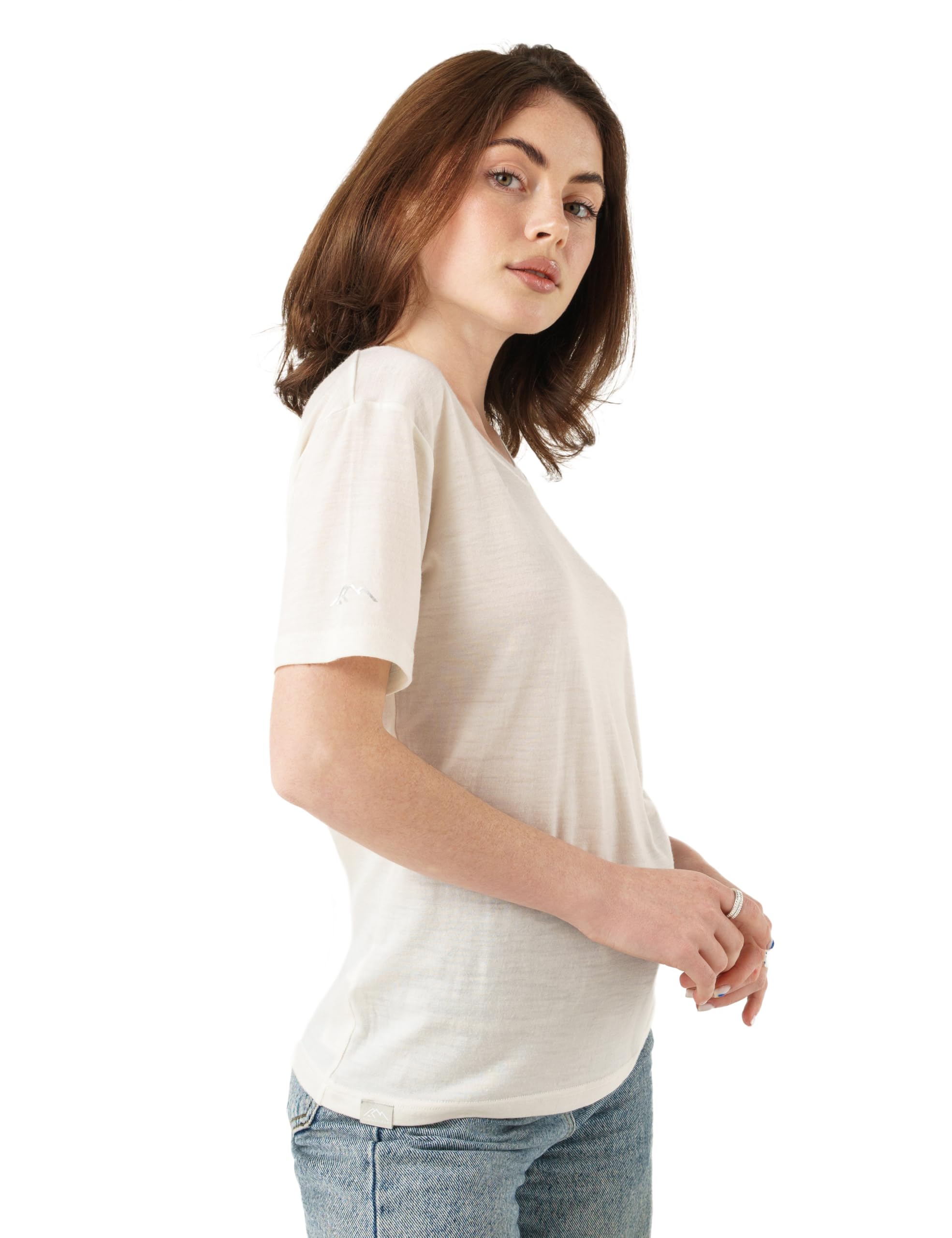 Merino.tech Damen Leicht Basisschicht (L, White Off Crewneck)