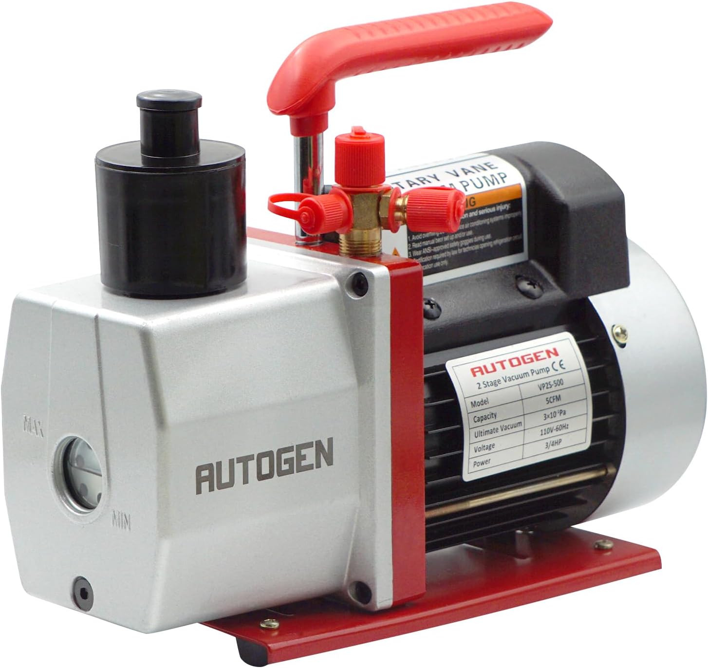 2-Stage Air Vacuum Pump 5CFM 3/4HP 0.3 Pa for HVAC/AUTO AC Refrigerant Recharging, Degassing Wine, Milking Cow, Food Processing