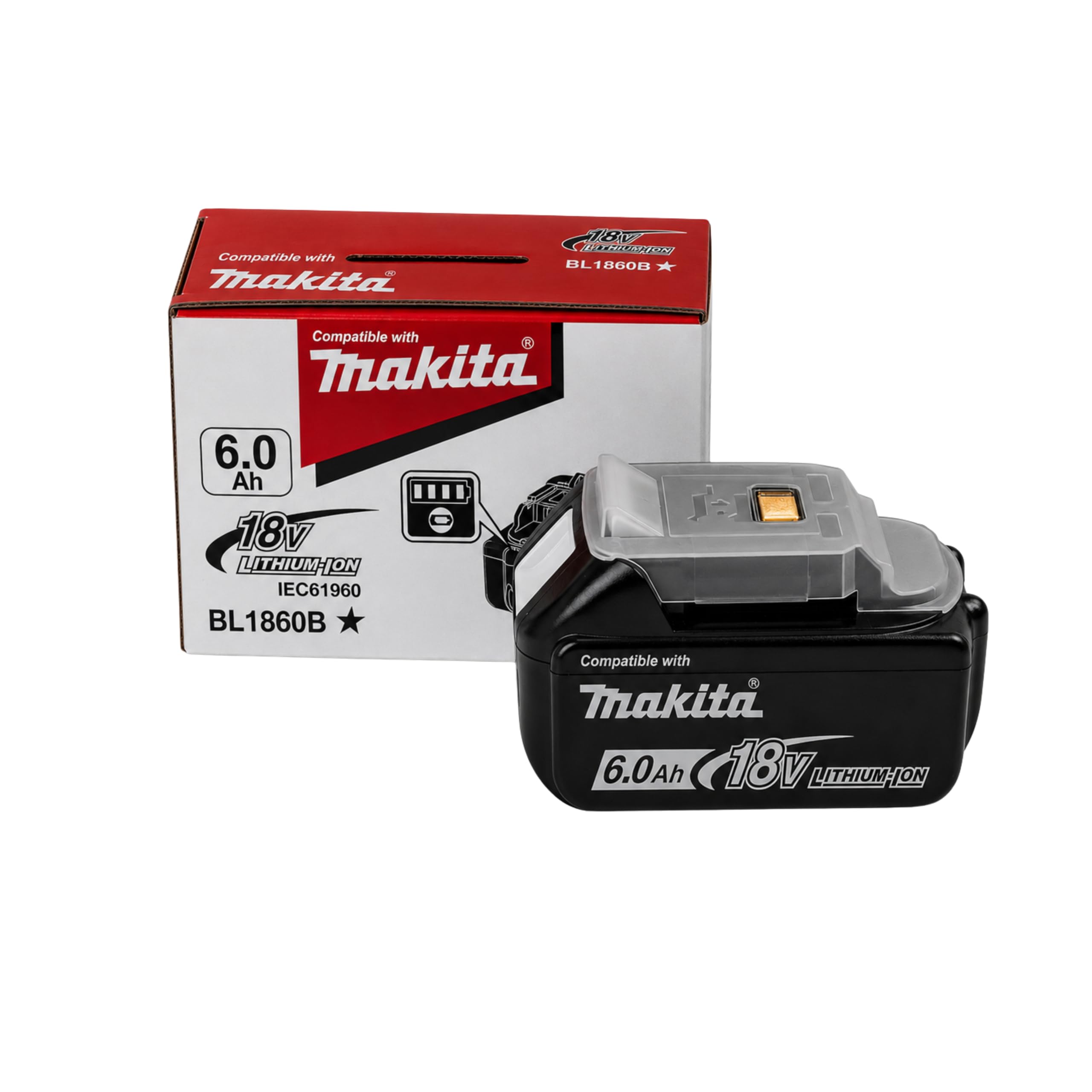 Batterie de rechange 18 V 6,0 Ah compatible avec Makita LXT – BL1860B System Batterie Li-Ion avec indicateur LED pour outils électriques 18 V