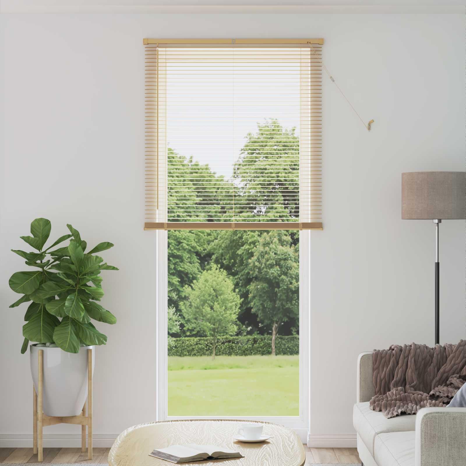 Tenda veneziana marrone chiaro con motivo in PVC, 213 x 90 cm, frangivista, per finestre interne, tenda oscurante con clip di sicurezza, facile da montare