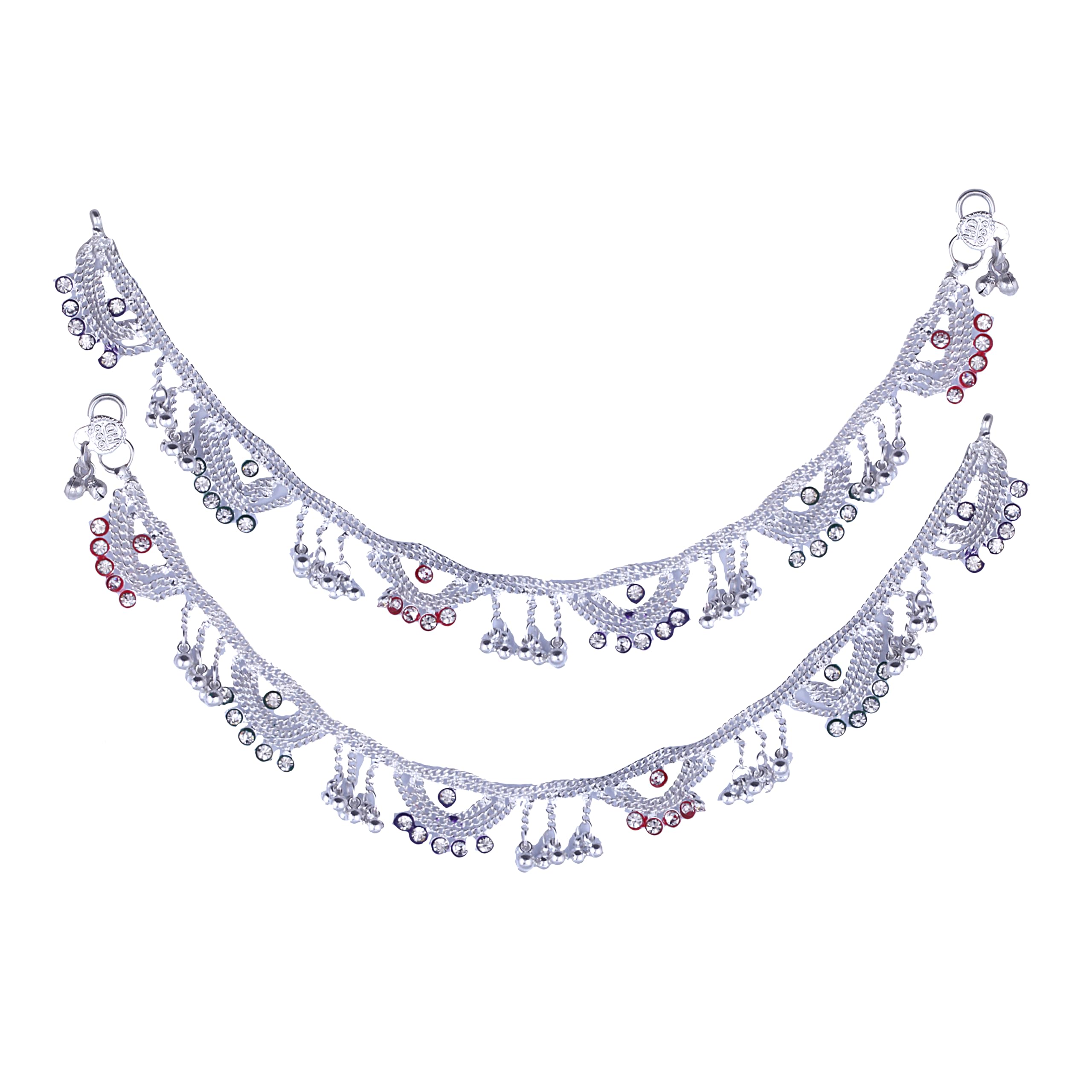 Vivastri Traditional Silver White Metal Payal Anklets Pair for Women & Girls [VIVA1026PYL]-image-38