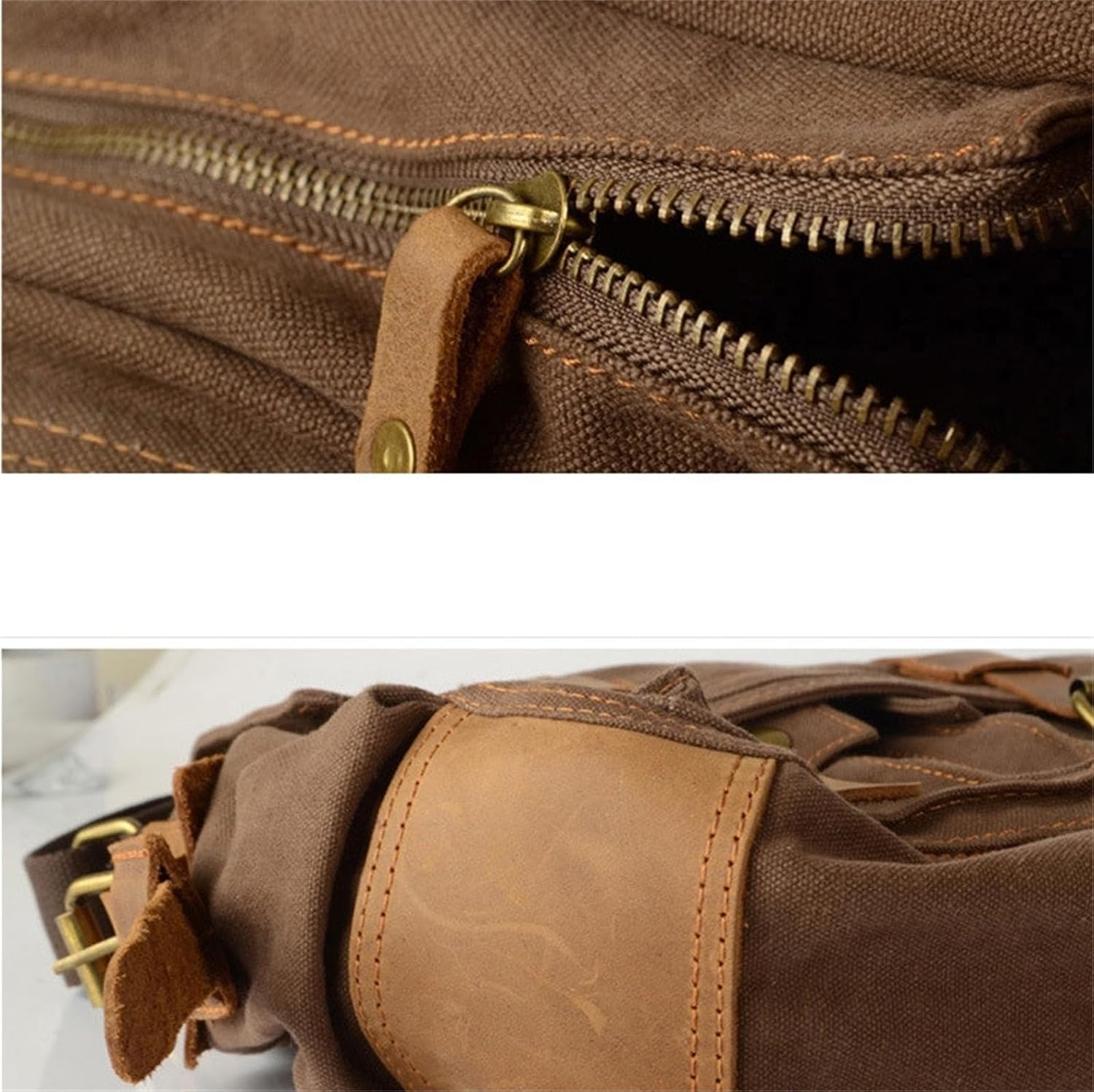 Canvas Messenger Bag, Vintage Genuine Leather Shoulder Bag, Briefcase Crossbody Satchel Purse Laptop Bag Medium | Vintage, Genuine Leather, Medium
