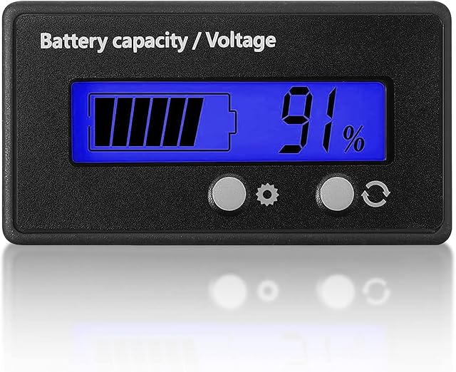DC 12V 24V 36V 48V 72V Battery Monitor LCD Digital Battery Meter with Alarm Battery Capacity Voltage Indicator Acid and Lithium ion Battery Indicator for Vehicle
