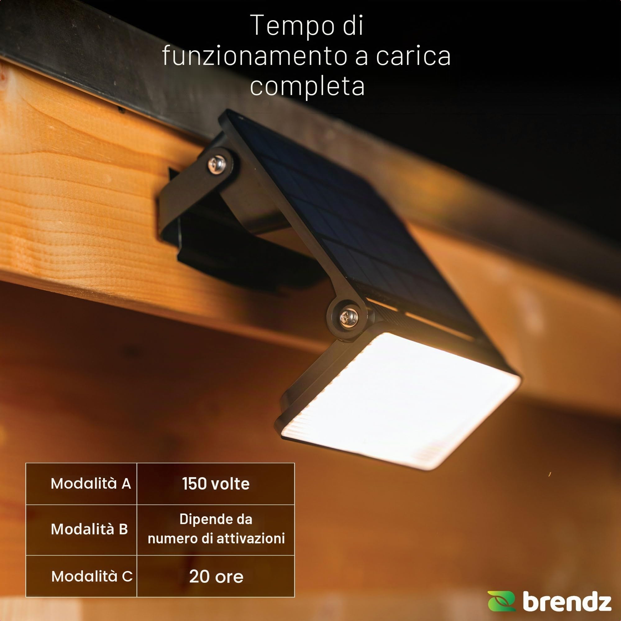 Brendz Paso Lampada da Esterno Solare con Rilevatore di Movimento, 1600 lumen, IP54 Impermeabile, 3 Modalità di Luce, 2 Pezzi, Faretto Solare LED con Rilevatore di Movimento per Esterno, Paso