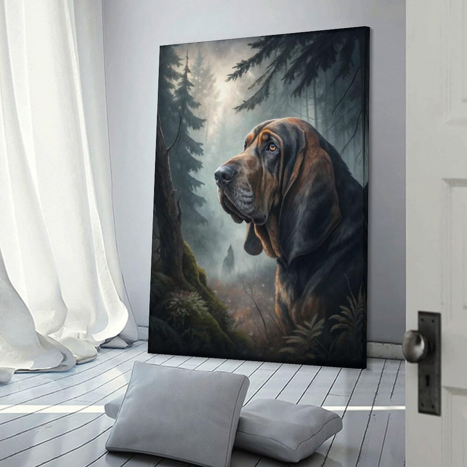 Junmoney Room Decor Wall Art Bloodhound in A Misty Forest, 16x24inch(40x60cm), for Gallery Wall Decor And Room Displays, An Easy Match for Collected Prints