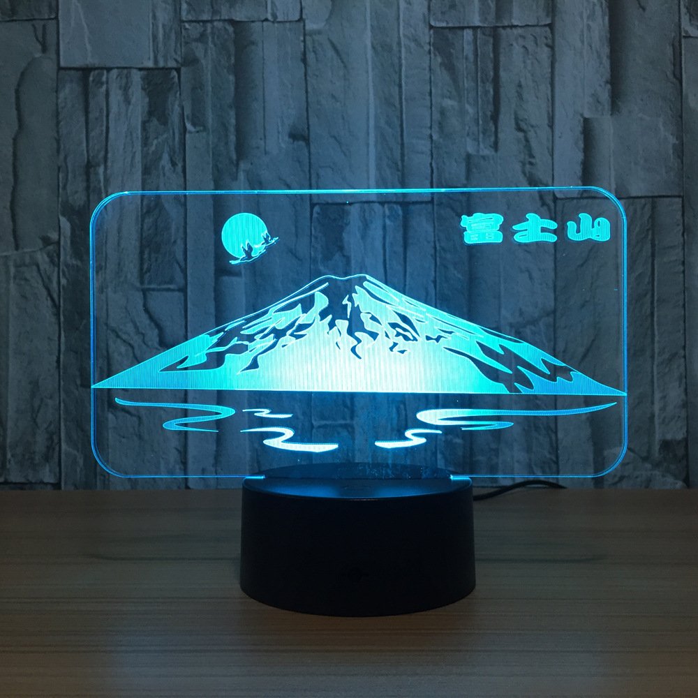 3D Japan Mount Fuji Shape Night Light 16 Color Change LED Remote Control Table Desk Lamp Acrylic Flat ABS Base USB Charger Home Decoration Toy Birthday Xmas Kid Children Gift