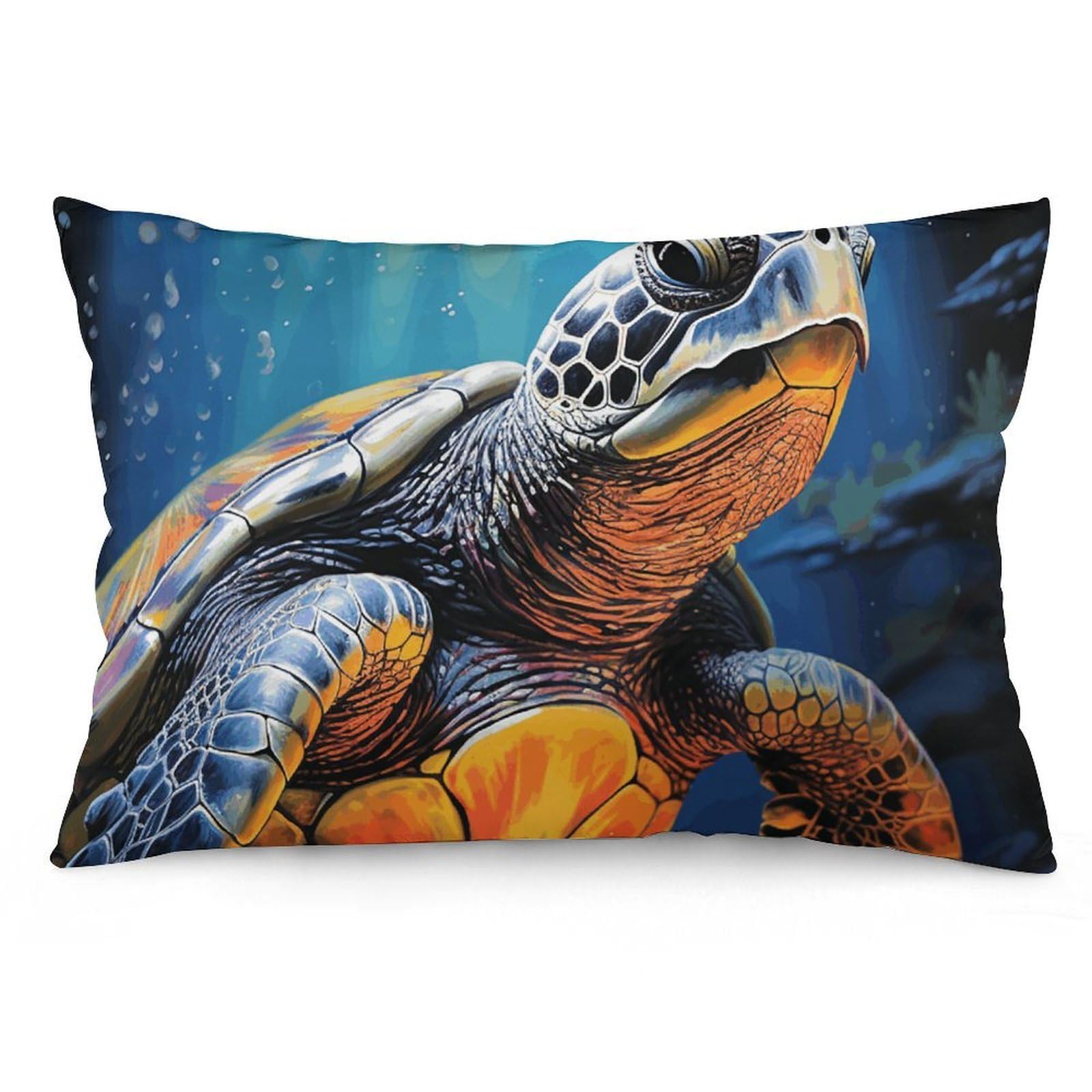 Velvet Pillowcases Standard Size 12 "x20, Ultra Soft Breathable Pillow Cases for Bed, Luxury Cozy Fuzzy Pillow Shams, Lumbar Pillow Cover, Painted Sea Turtle Cushion Case Home Decor