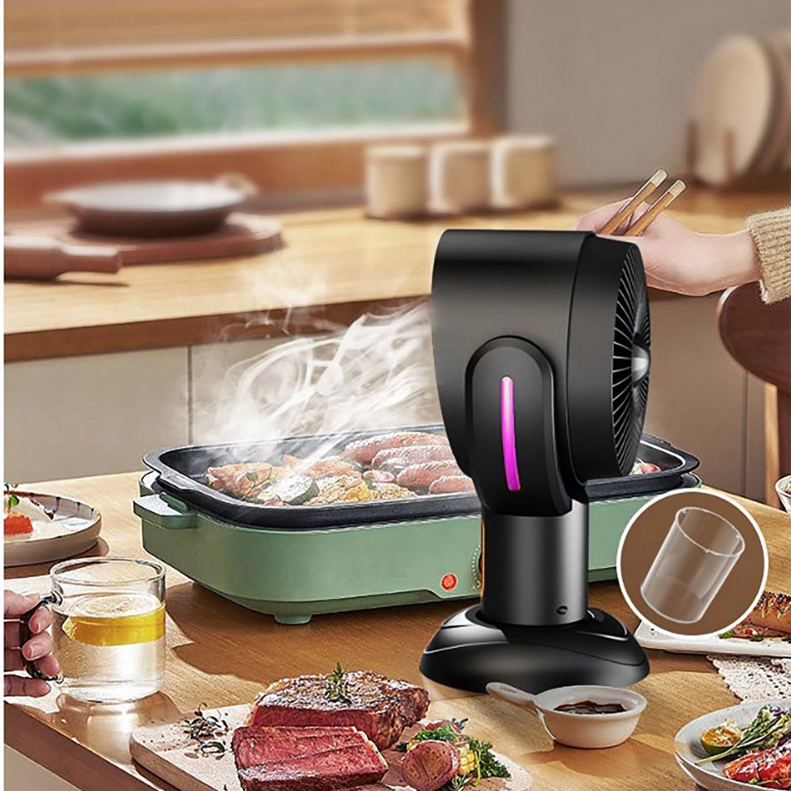 Hotte portable avec ventilateur d'échappement à 2 vitesses, filtre amovible et lavable, grande tasse de collecte d'huile, hotte de cuisine sans fil pour barbecue intérieur, hot pot, camping, voyages à