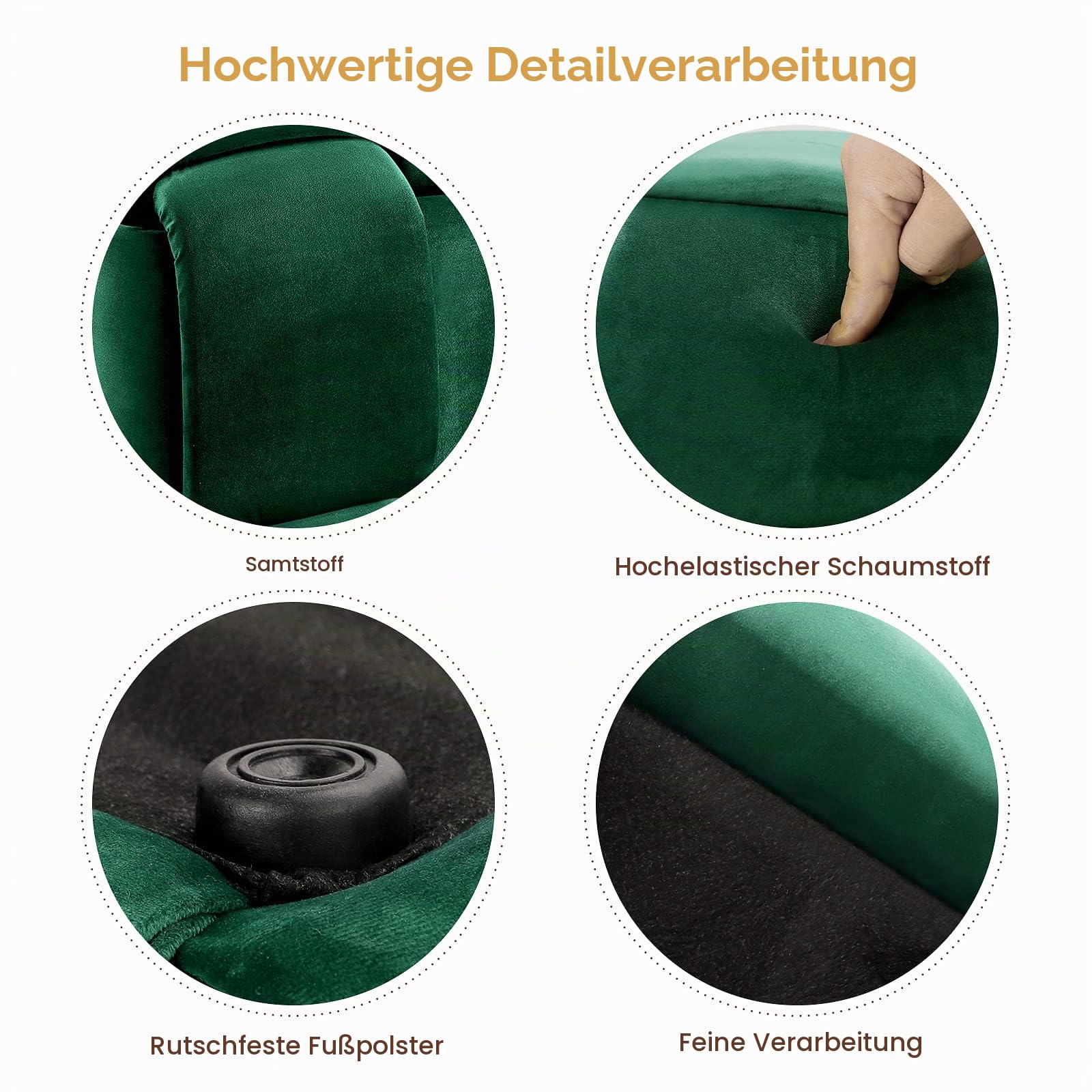 Vesgantti Sitzhocker, Ottomanischer Fußhoker aus Samt, Moderne Sitztruhe für Wohnzimmer, Schlafzimmer, Eingangsbereich, 43 x 43 x 46 cm, Max. Belastbarkeit 140 kg, KIVIK Serie