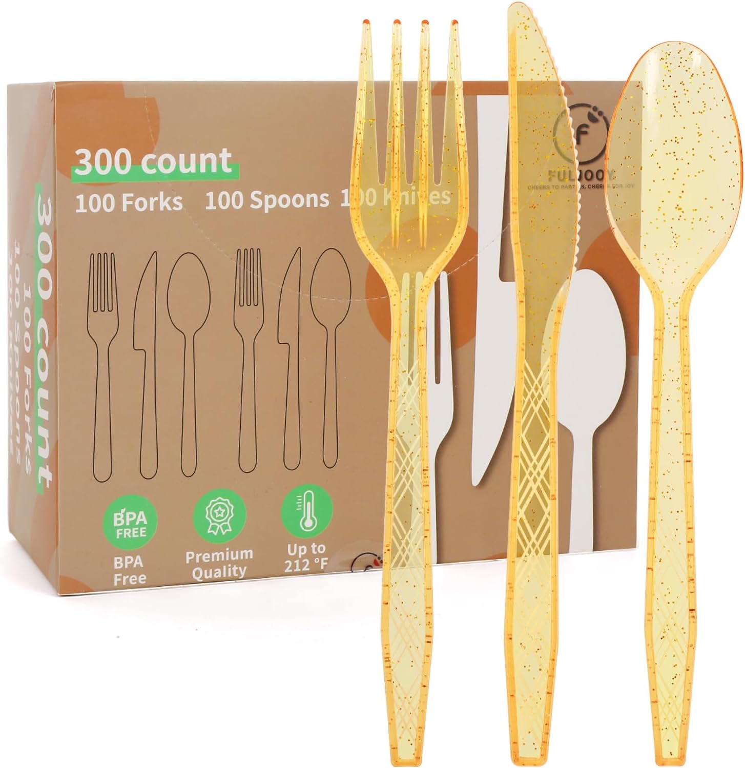 300Pcs Clear Yellow Plastic Silverware Heavy Duty Plastic Cutlery Set Heavyweight Disposable Flatware Includes Spoons Forks Knives Cutlery Set for Wedding Birthday Party Supplies Everyday Use 1 Yellow 300