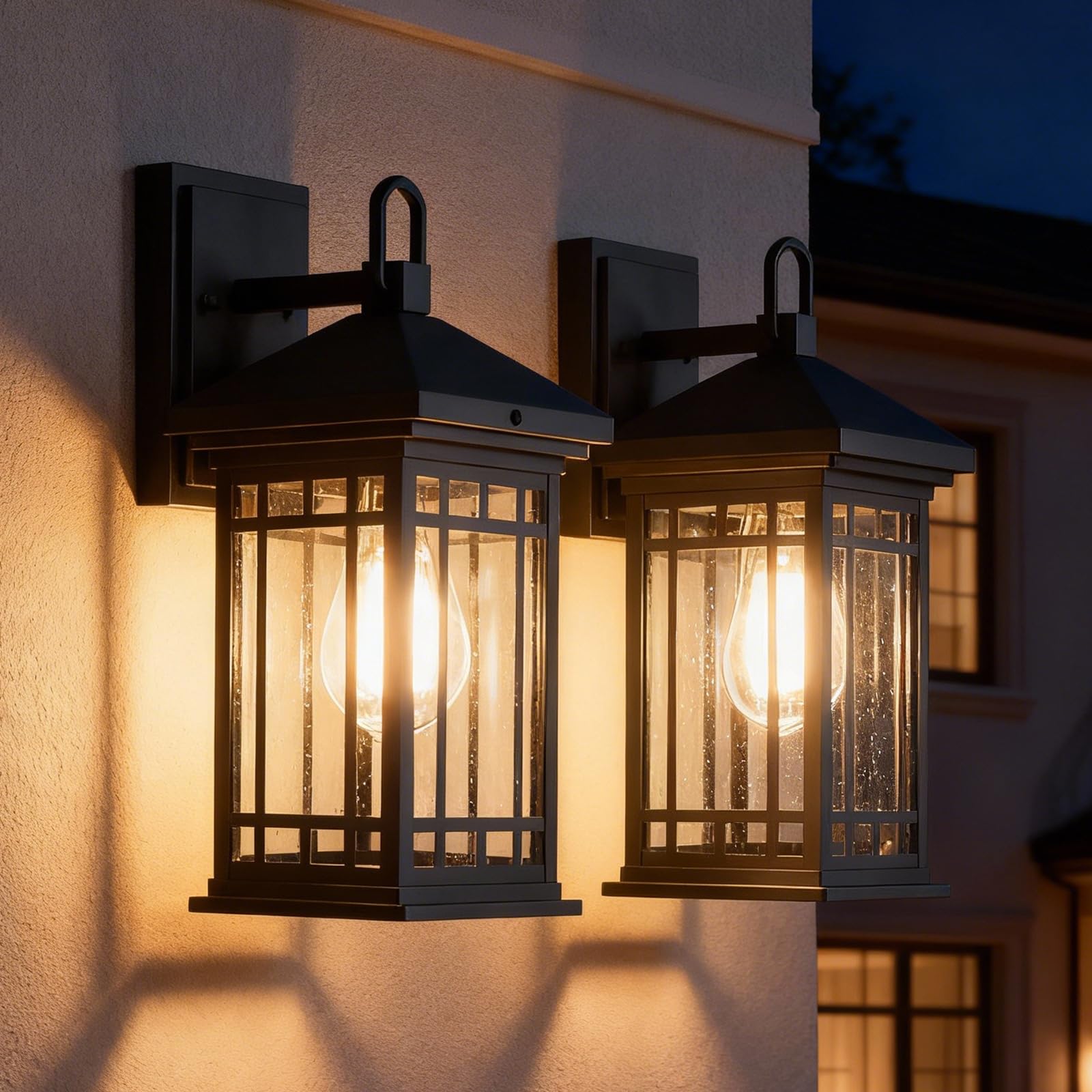 Photo 1 of Outdoor Porch Lights Wall Mount, 2 Pack 12.4 Inch Outdoor Wall Lantern With E26 Sockets & Seeded Glass, Classic Exterior Lighting Fixtures, Waterproof Black Porch Light Fixtures For House, Garage